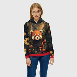 Толстовка-худи женская Красная панда в лесной чаще - милая, цвет: 3D-красный — фото 2