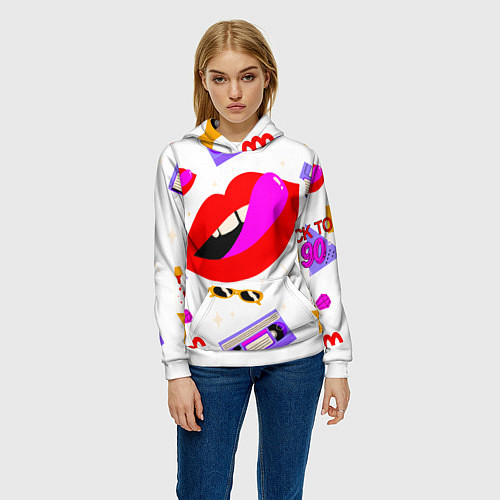 Женская толстовка Вечеринка 90-х: Яркие символы эпохи / 3D-Белый – фото 3