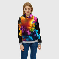Толстовка-худи женская Взрыв разноцветных облаков, цвет: 3D-меланж — фото 2