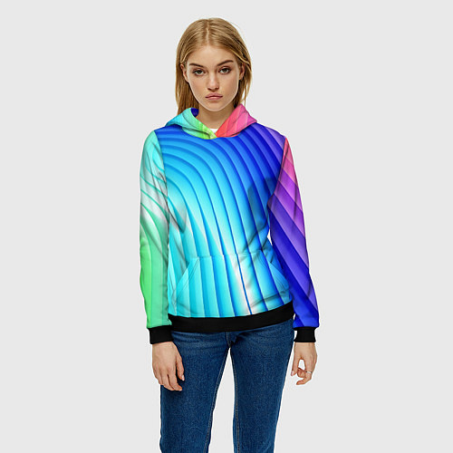 Женская толстовка Полосы неоновый градиент / 3D-Черный – фото 3