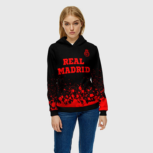 Женская толстовка Real Madrid - red gradient посередине / 3D-Черный – фото 3