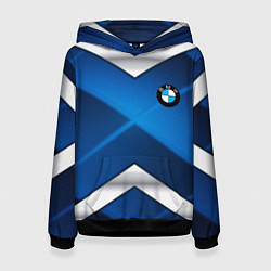 Толстовка-худи женская BMW metalic blue abstract, цвет: 3D-черный