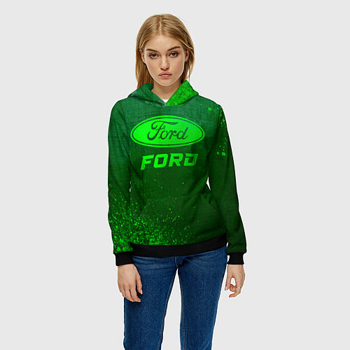 Женская толстовка Ford - green gradient / 3D-Черный – фото 3