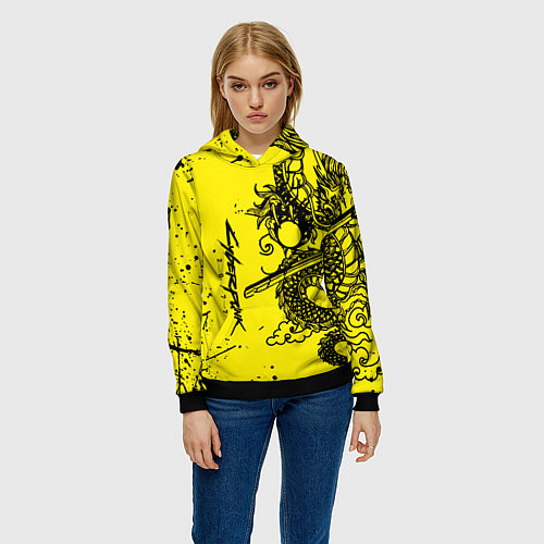 Женская толстовка Syberpunk dragon tatoo / 3D-Черный – фото 3