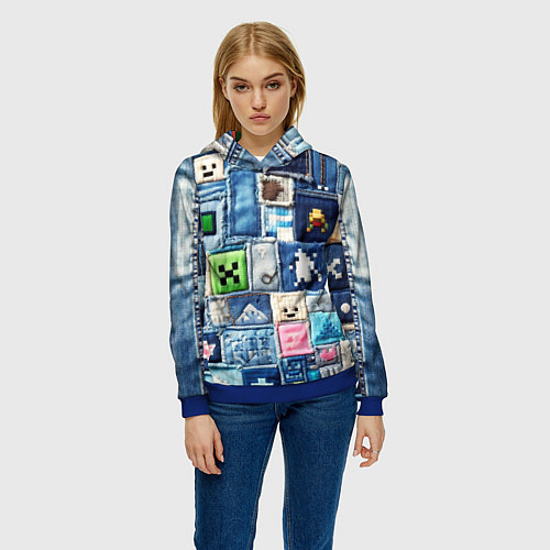 Женская толстовка Minecraft на пэчворк джинсах / 3D-Синий – фото 3