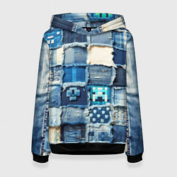 Толстовка-худи женская Minecraft на пэчворк дениме, цвет: 3D-черный