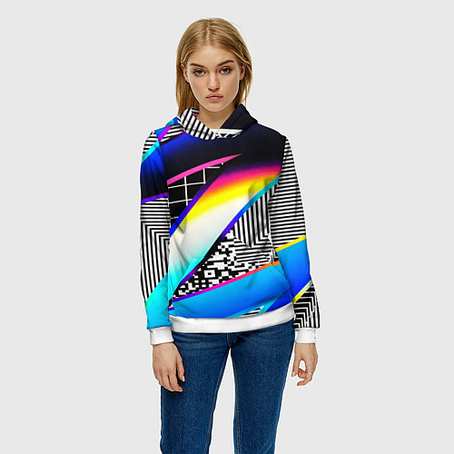 Женская толстовка Neon stripes geometry / 3D-Белый – фото 3