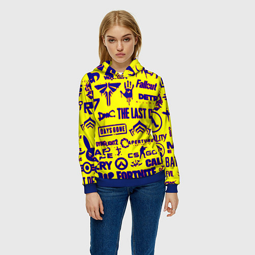 Женская толстовка Логотипы игр на жёлтом / 3D-Синий – фото 3