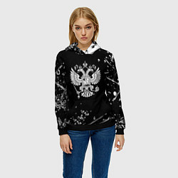 Толстовка-худи женская Герб РФ черно белые краски, цвет: 3D-черный — фото 2