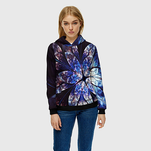 Женская толстовка Фрактальный узора стекло / 3D-Черный – фото 3