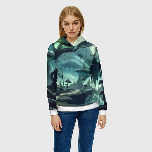 Женская толстовка Сказочный грибной лес на похожей планете - фантази / 3D-Белый – фото 3