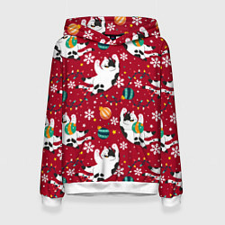 Толстовка-худи женская Новогодний паттерн с котиками, цвет: 3D-белый