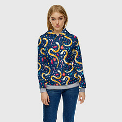 Толстовка-худи женская Новогодний паттерн символ года 2025, цвет: 3D-меланж — фото 2