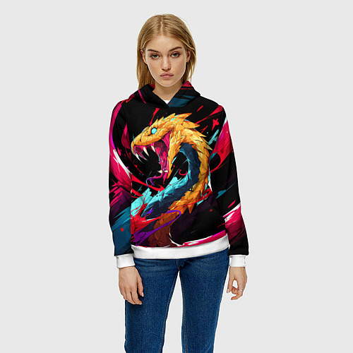 Женская толстовка Злая желтая змея / 3D-Белый – фото 3