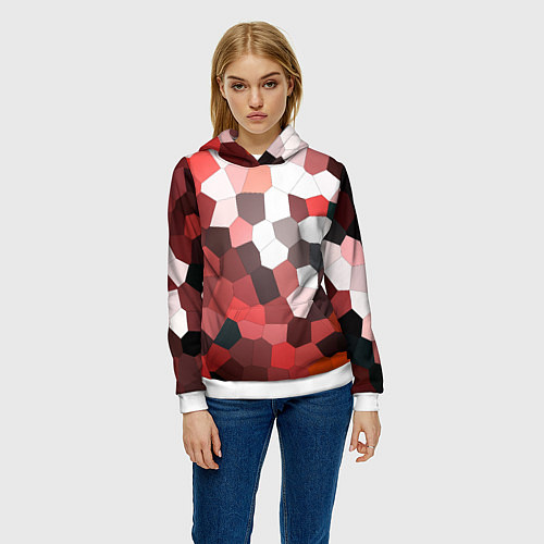Женская толстовка Красно белая мозаика / 3D-Белый – фото 3