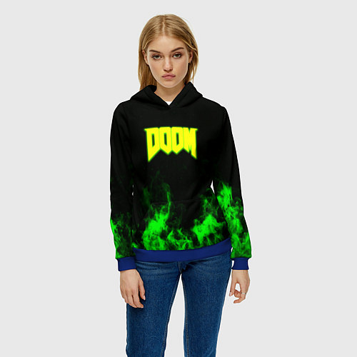 Женская толстовка Doom кислотное лого огонь / 3D-Синий – фото 3