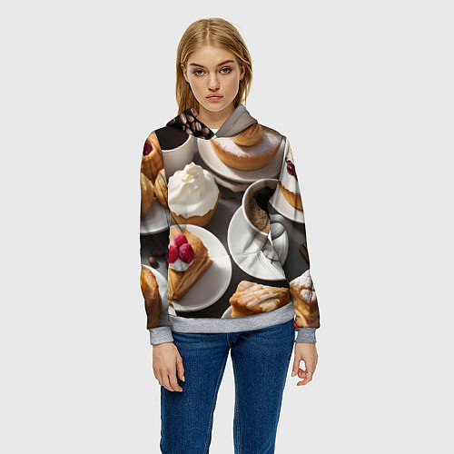 Женская толстовка Кофе и пирожные / 3D-Меланж – фото 3