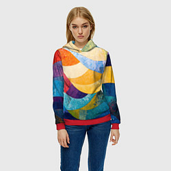 Толстовка-худи женская Разноцветная геометрическая мозаика, цвет: 3D-красный — фото 2