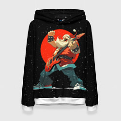 Толстовка-худи женская Рокер Дед Мороз, цвет: 3D-белый