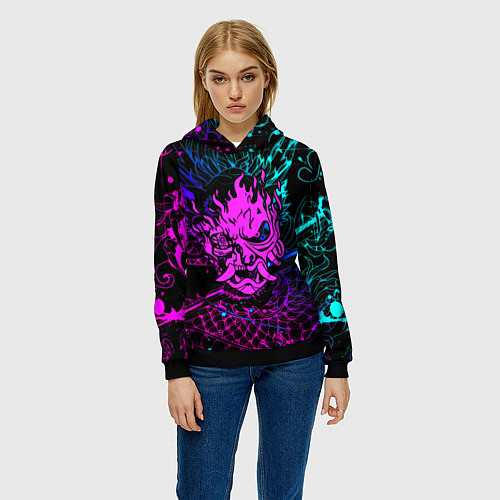 Женская толстовка Cyberpunk 2077 dragon neon / 3D-Черный – фото 3
