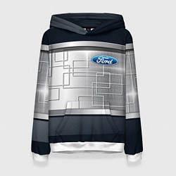 Толстовка-худи женская FORD текстура из метала, цвет: 3D-белый