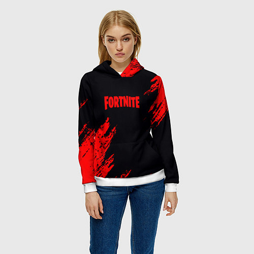 Женская толстовка Fortnite красные краски лого / 3D-Белый – фото 3