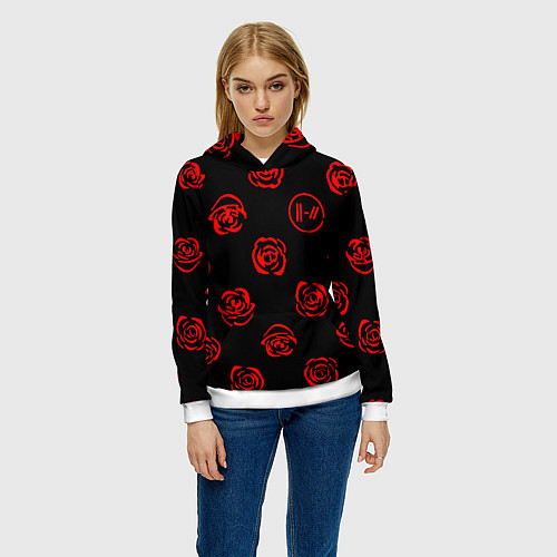 Женская толстовка Twenty one pilots rose pattern / 3D-Белый – фото 3