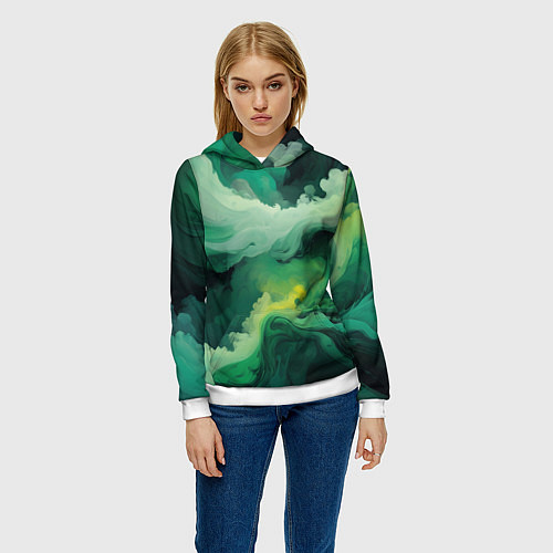 Женская толстовка Изумрудные волны / 3D-Белый – фото 3