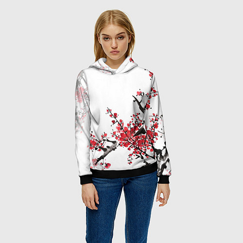 Женская толстовка Китайский стиль - слива / 3D-Черный – фото 3