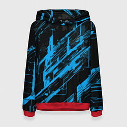 Толстовка-худи женская Blue stripes on a black background, цвет: 3D-красный