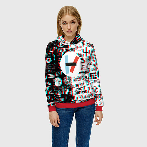 Женская толстовка Twenty one pilots glitch pattern / 3D-Красный – фото 3
