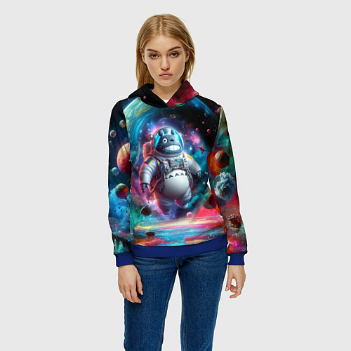 Женская толстовка Astronaut Totoro in neon space - ai art fantasy / 3D-Синий – фото 3