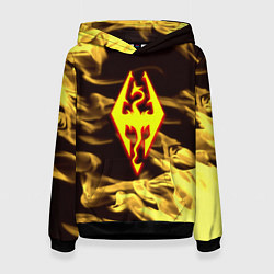 Толстовка-худи женская Скайрим лого в огне, цвет: 3D-черный