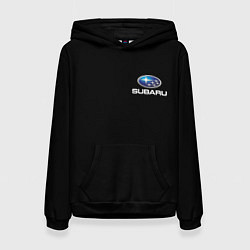 Толстовка-худи женская Subaru logo auto, цвет: 3D-черный