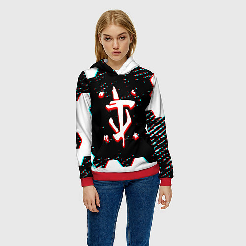 Женская толстовка Doom hexagon glitch color / 3D-Красный – фото 3