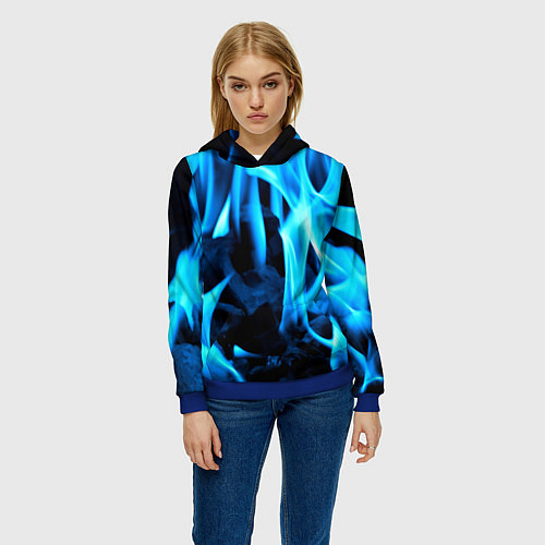 Женская толстовка Синий огонь текстура / 3D-Синий – фото 3