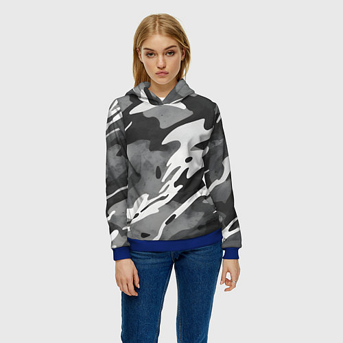 Женская толстовка Черно белый камуфляж / 3D-Синий – фото 3