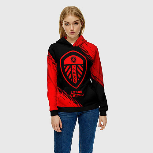 Женская толстовка Leeds United - red gradient / 3D-Черный – фото 3