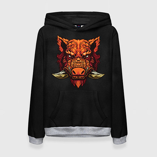 Женская толстовка Красный дикий кабан на темном фоне / 3D-Меланж – фото 1