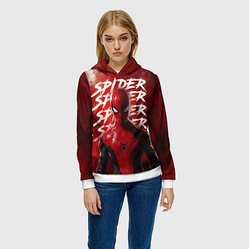 Женская толстовка Spider-man red background / 3D-Белый – фото 3