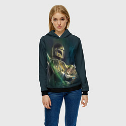 Толстовка-худи женская Куда я туда и он - Мандалорец, цвет: 3D-черный — фото 2