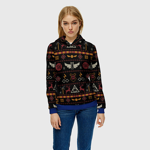 Женская толстовка Новогодний паттерн - Гарри Поттер / 3D-Синий – фото 3
