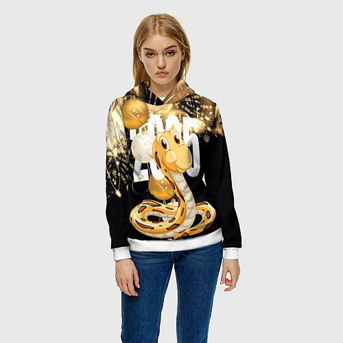 Женская толстовка 2025 год - змея и новогодний салют / 3D-Белый – фото 3