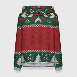 Толстовка-худи женская Knitted Christmas Pattern, цвет: 3D-меланж