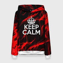 Толстовка-худи женская Keep calm flame red, цвет: 3D-белый