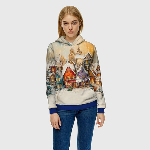 Женская толстовка Новогодний городской пейзаж / 3D-Синий – фото 3