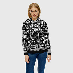 Толстовка-худи женская Бело-чёрная абстракция, цвет: 3D-черный — фото 2