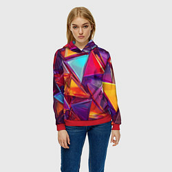 Толстовка-худи женская Разноцветные треугольники 2, цвет: 3D-красный — фото 2