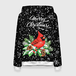 Толстовка-худи женская Рождественский красный кардинал, цвет: 3D-белый