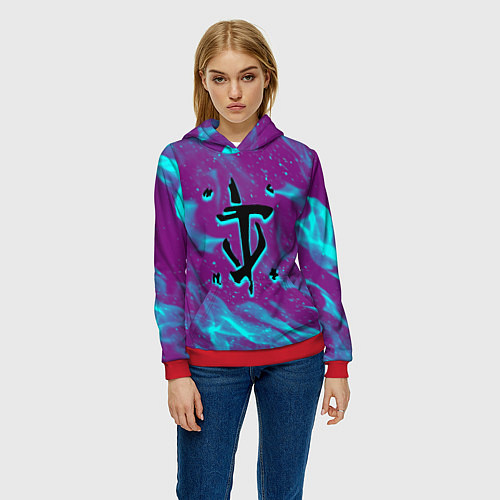 Женская толстовка Doom neon flame / 3D-Красный – фото 3